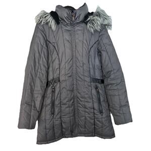 Nautica Puffer Coat Womens SMALL Gray Hooded Full Zip